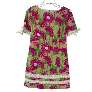 Lilly Pulitzer Dress Size 0 Floral Mini Short Sleeve Shift Bows Zinnia Preppy